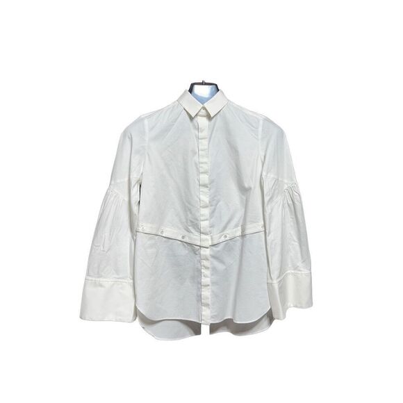 Per Se by Carlisle White Cropped Utility Button Up Long Sleeve Blouse Size 4 - Picture 1 of 5